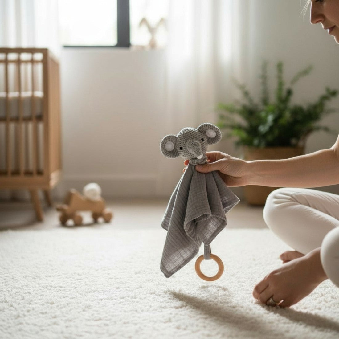 Flaches gehäkeltes Schmusetuch Elefantenkopf für Babys