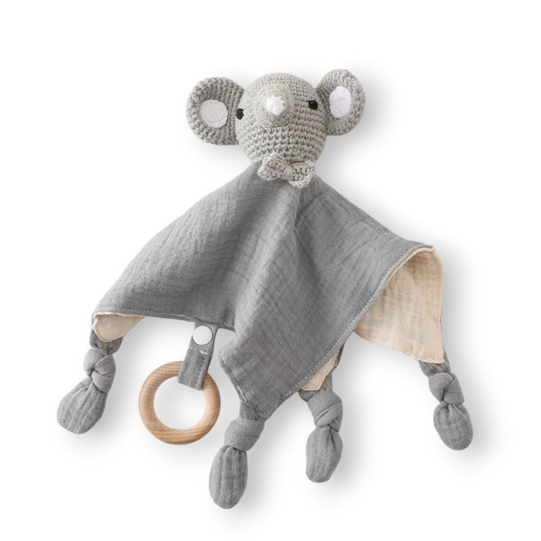 Doudou plat éléphant crocheté lange coton bicolore