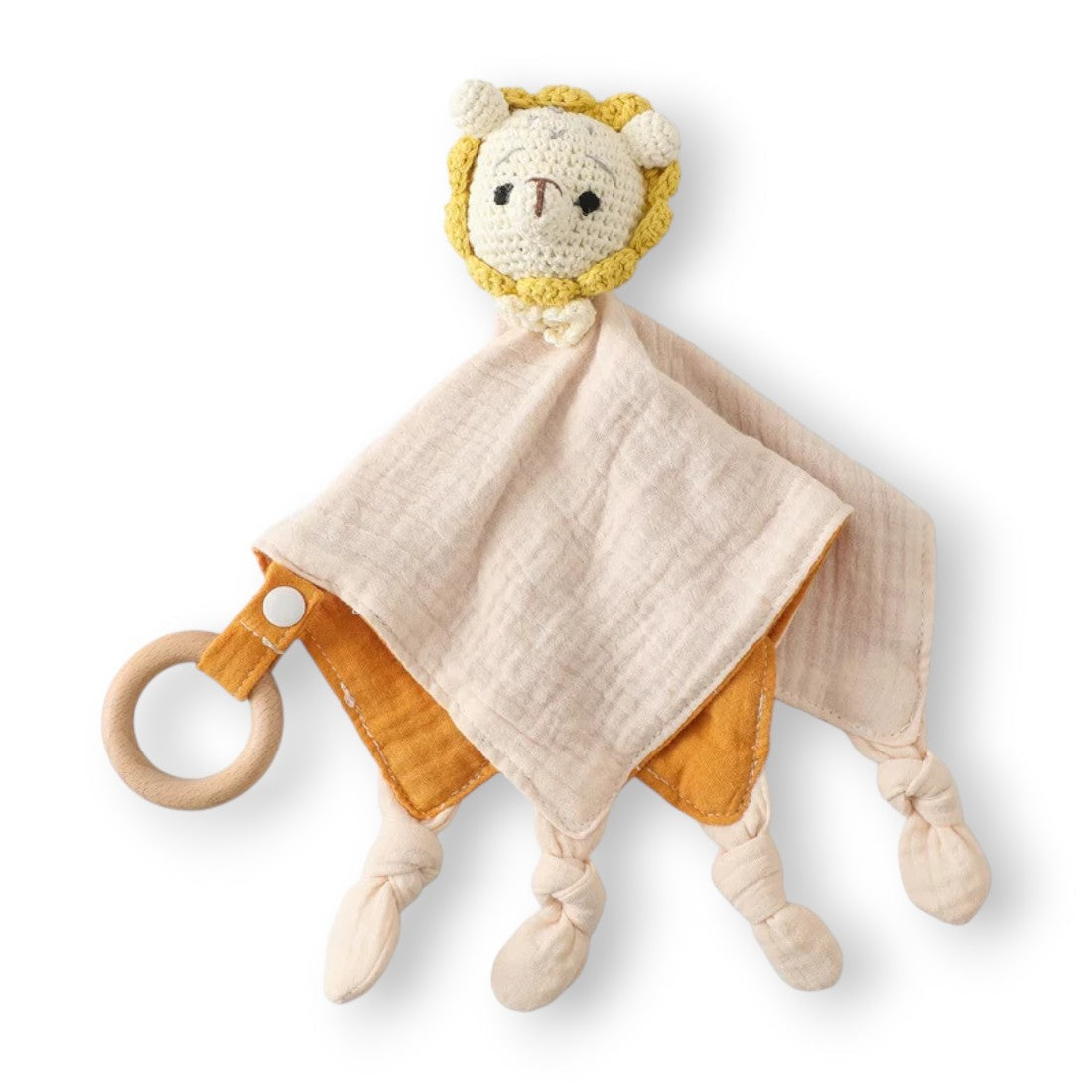 Doudou plat lion crocheté lange coton bicolore