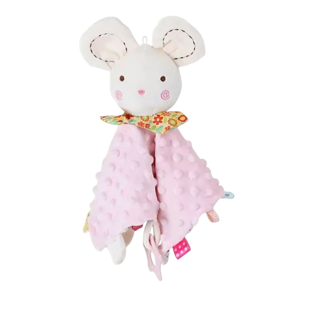 Doudou carré tête peluche souris rose pastel