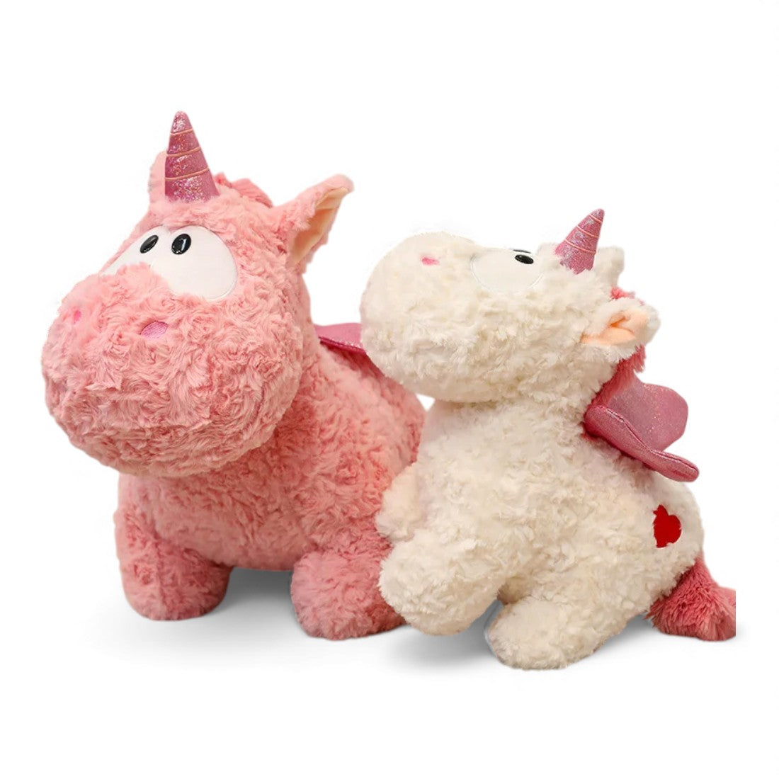 Plüschtier Einhorn Rosa Lockenfell mit glänzenden Flügeln