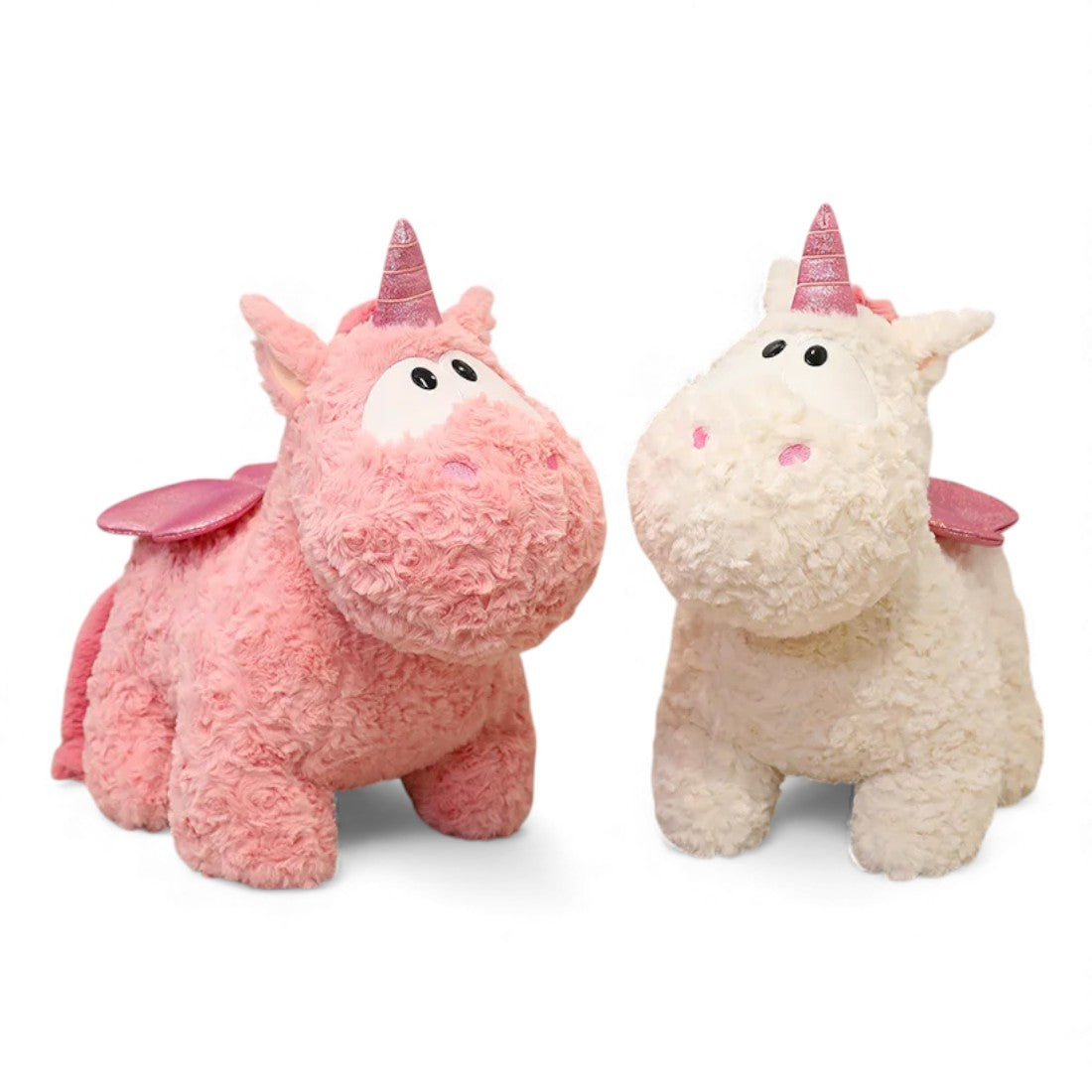 Plüschtier Einhorn Rosa Lockenfell mit glänzenden Flügeln