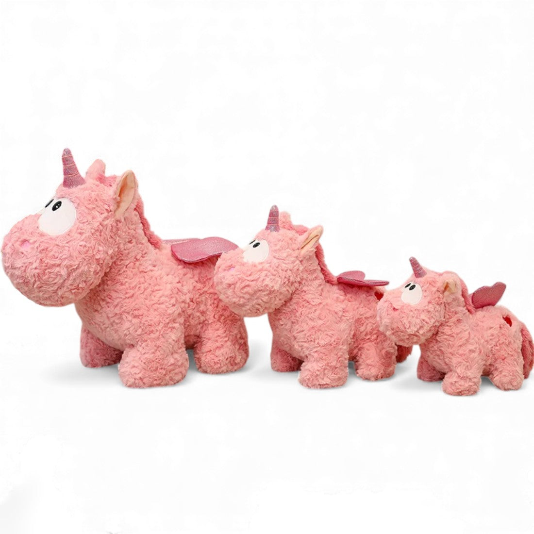 Plüschtier Einhorn Rosa Lockenfell mit glänzenden Flügeln