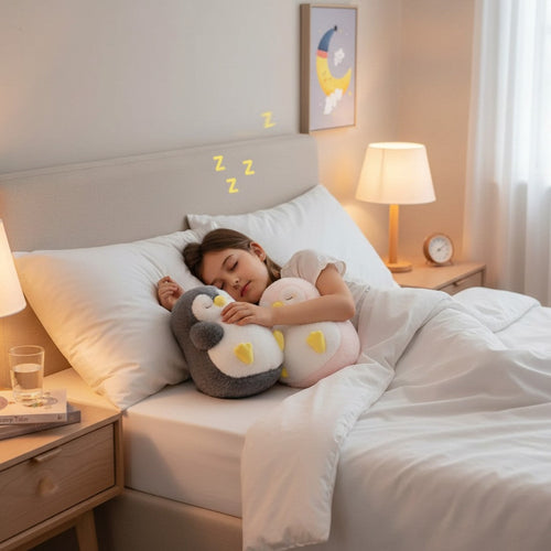 Flauschiges schlafendes Pinguin-Plüschtier