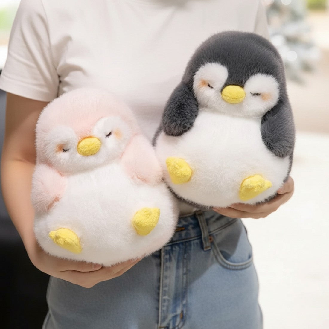 Flauschiges schlafendes Pinguin-Plüschtier