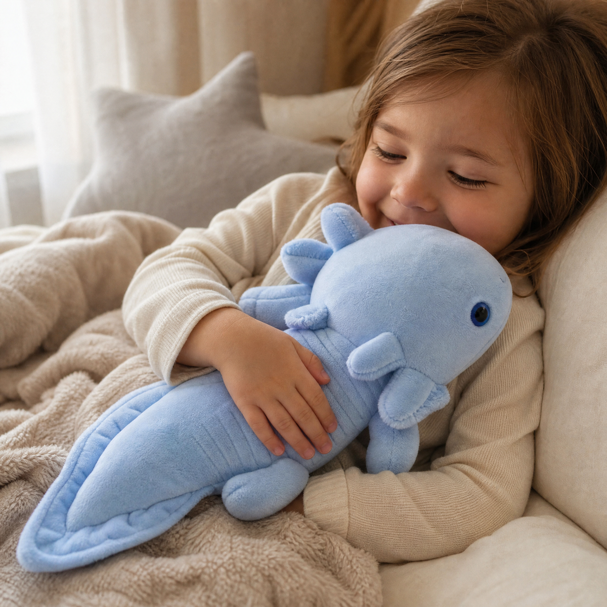 Coussin Axolotl Bleu Format Allongé
