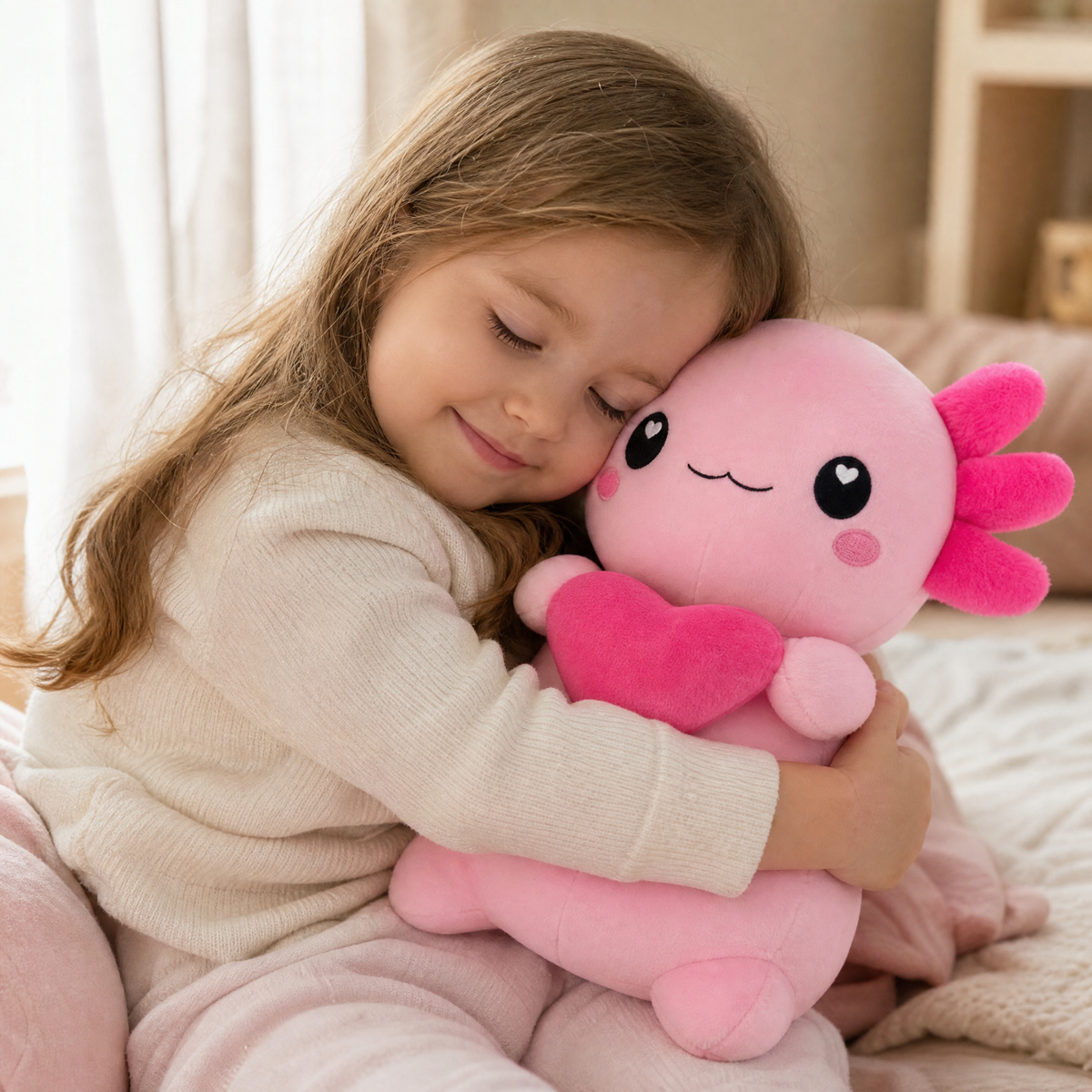 Peluche Axolotl Rose avec Cœur