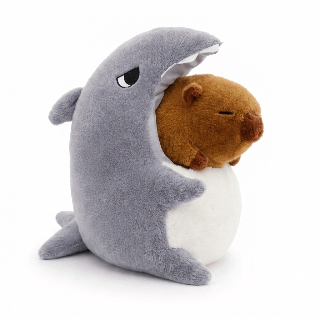 Peluche Capybara Requin Gris et Marron