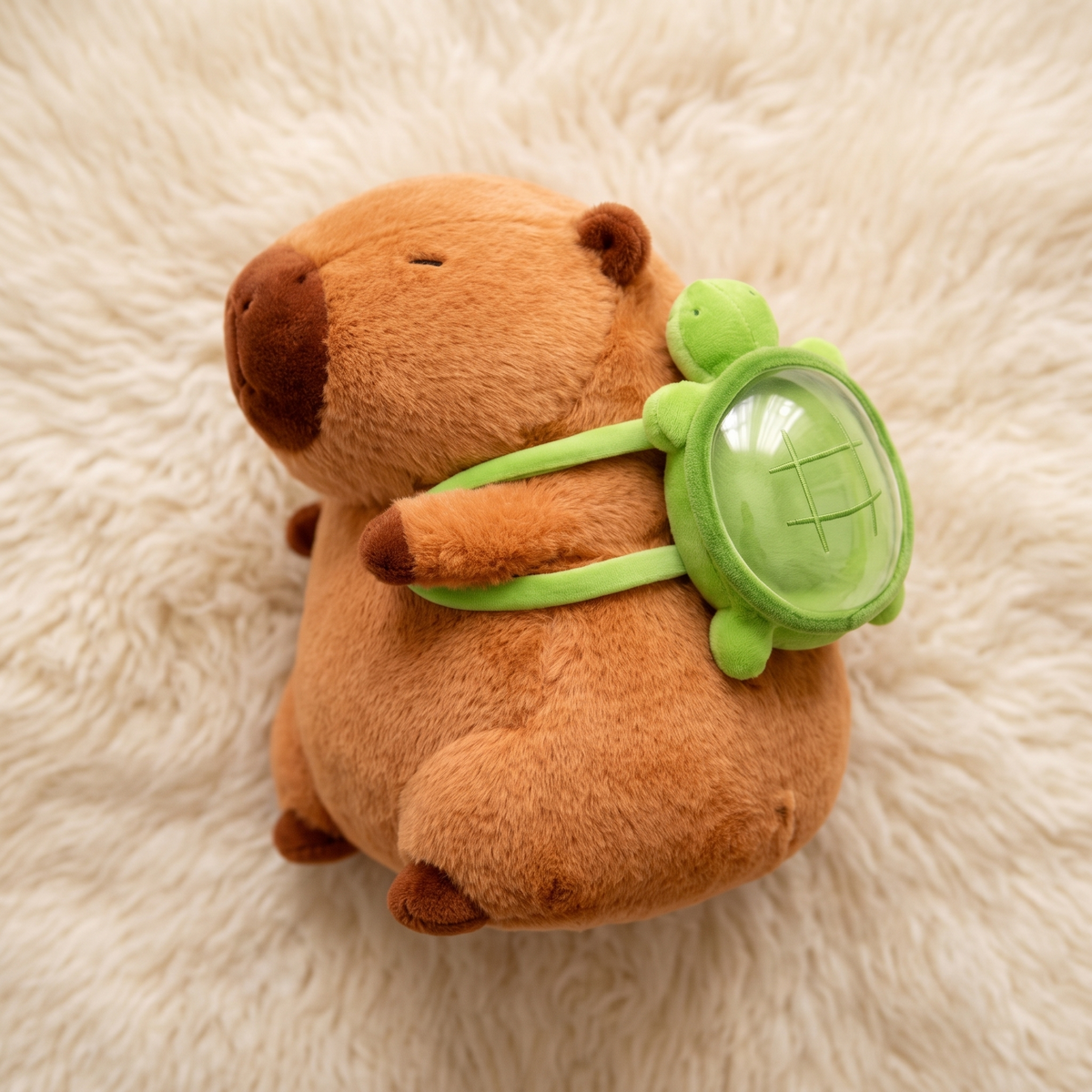 Peluche Capybara avec Sac à Dos Tortue