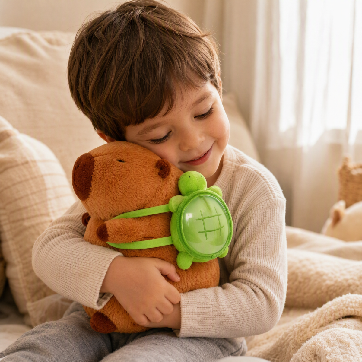 Peluche Capybara avec Sac à Dos Tortue