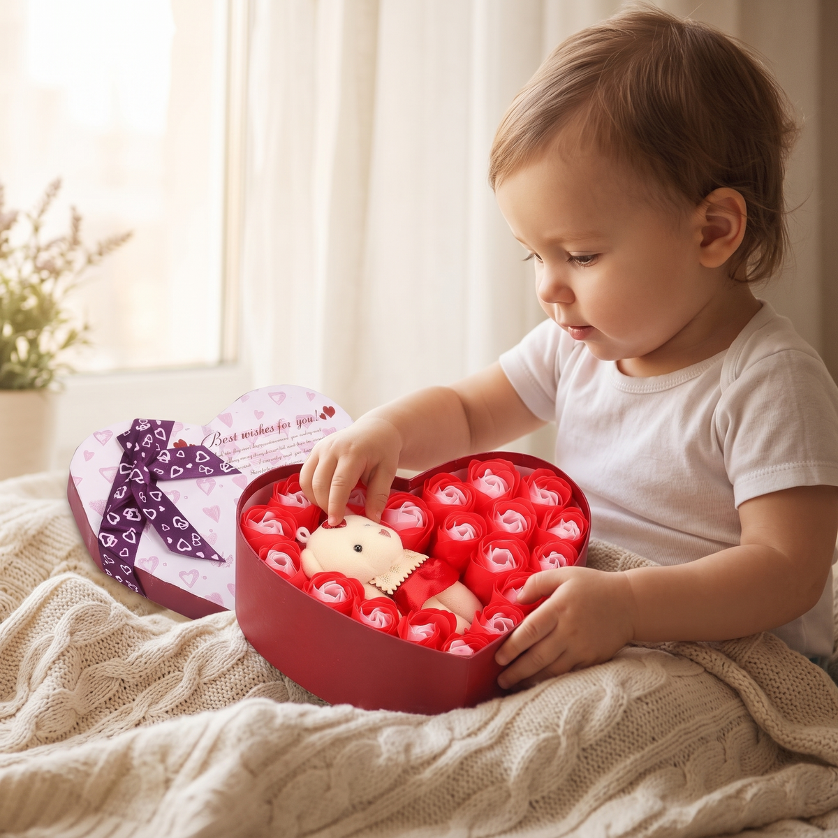 Geschenkset Teddybär mit Rosen zum Valentinstag