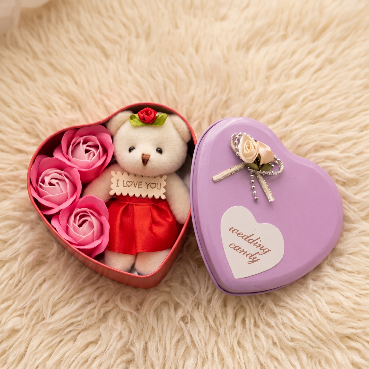 Geschenkset Plüschtier Liebe Bär und Rosen