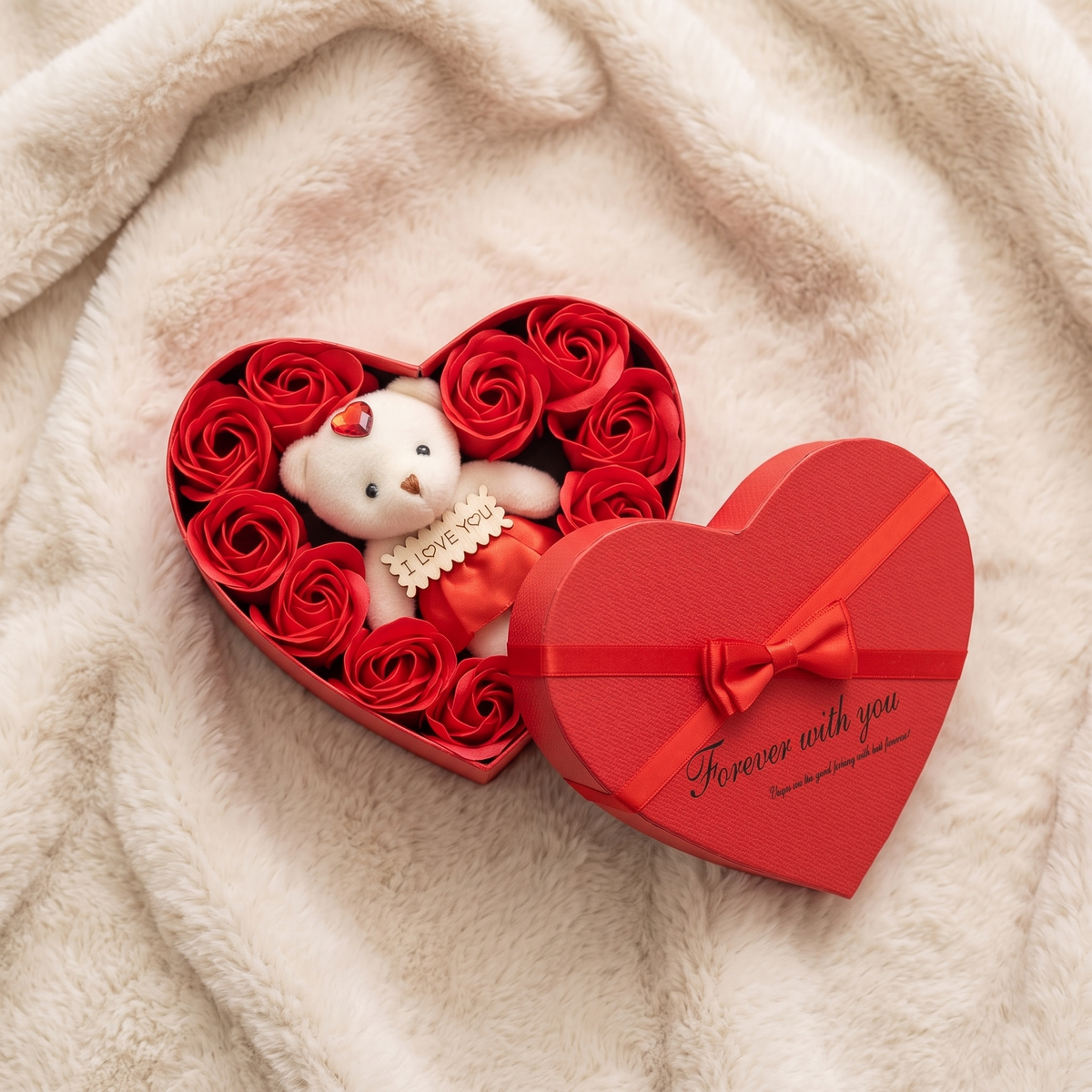 Coffret Roses Savon avec Ours en Peluche Cœur