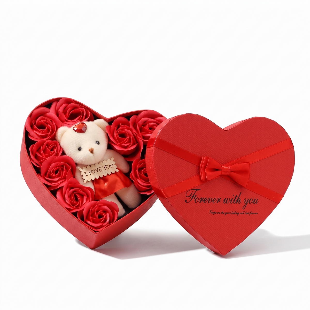 Coffret Roses Savon avec Ours en Peluche Cœur