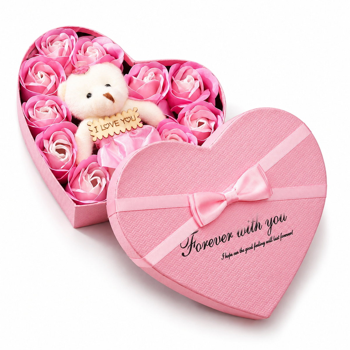 Coffret Roses Savon avec Ours en Peluche Cœur
