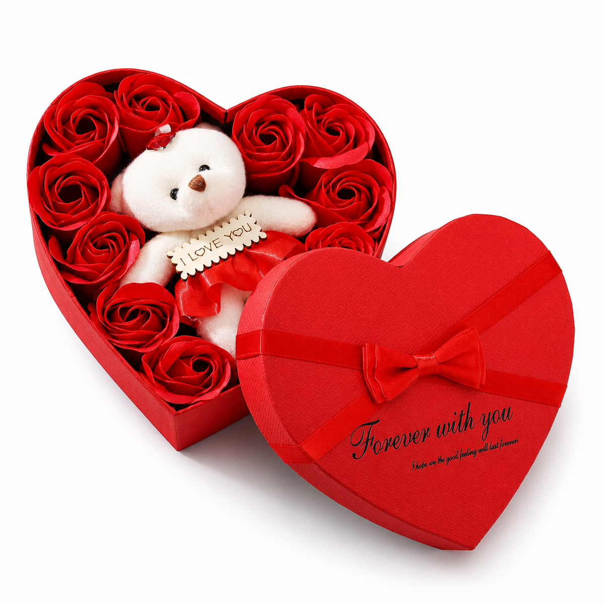 Coffret Roses Savon avec Ours en Peluche Cœur