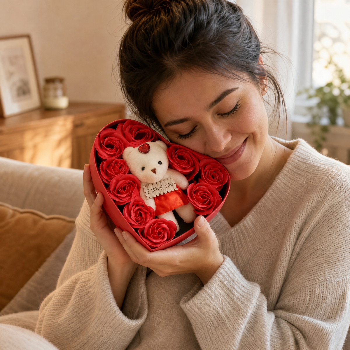 Geschenkset Seifenrosen mit Herz-Teddybär