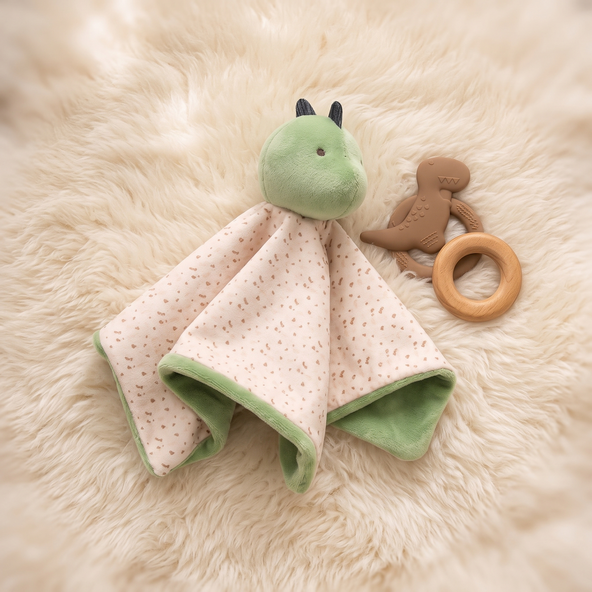 Doudou Dinosaure Plat Vert pour Bébé