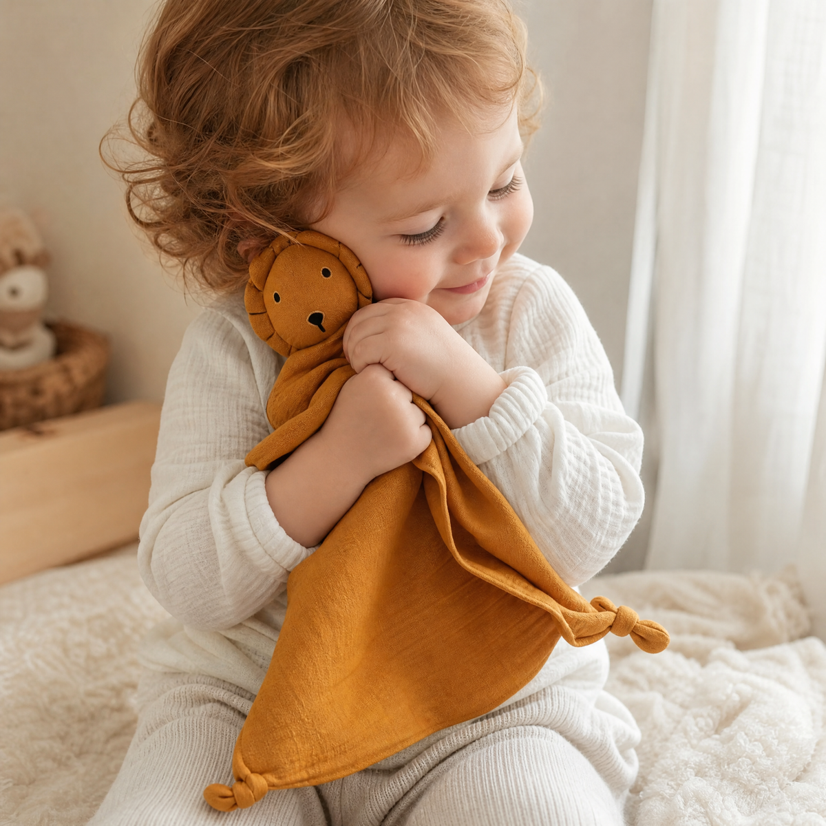 Doudou Lion en Mousseline Double Gaze