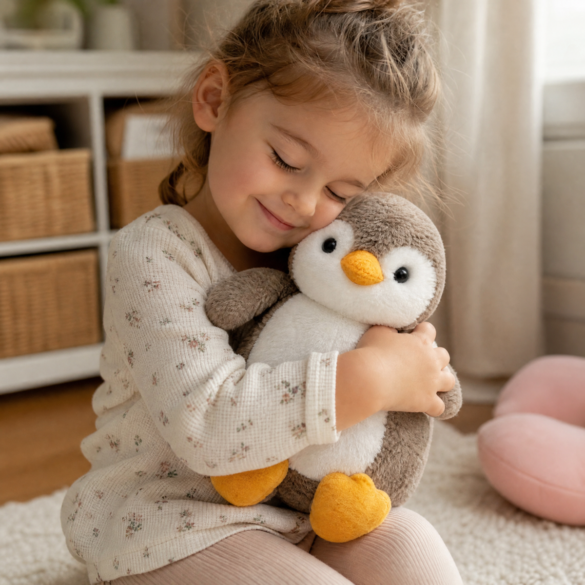 Weiches Pinguin-Plüschtier Taupe-Weiß