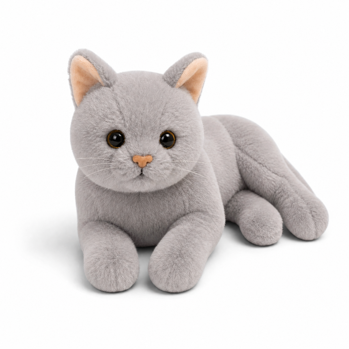 Peluche Chat Gris en Position Allongée