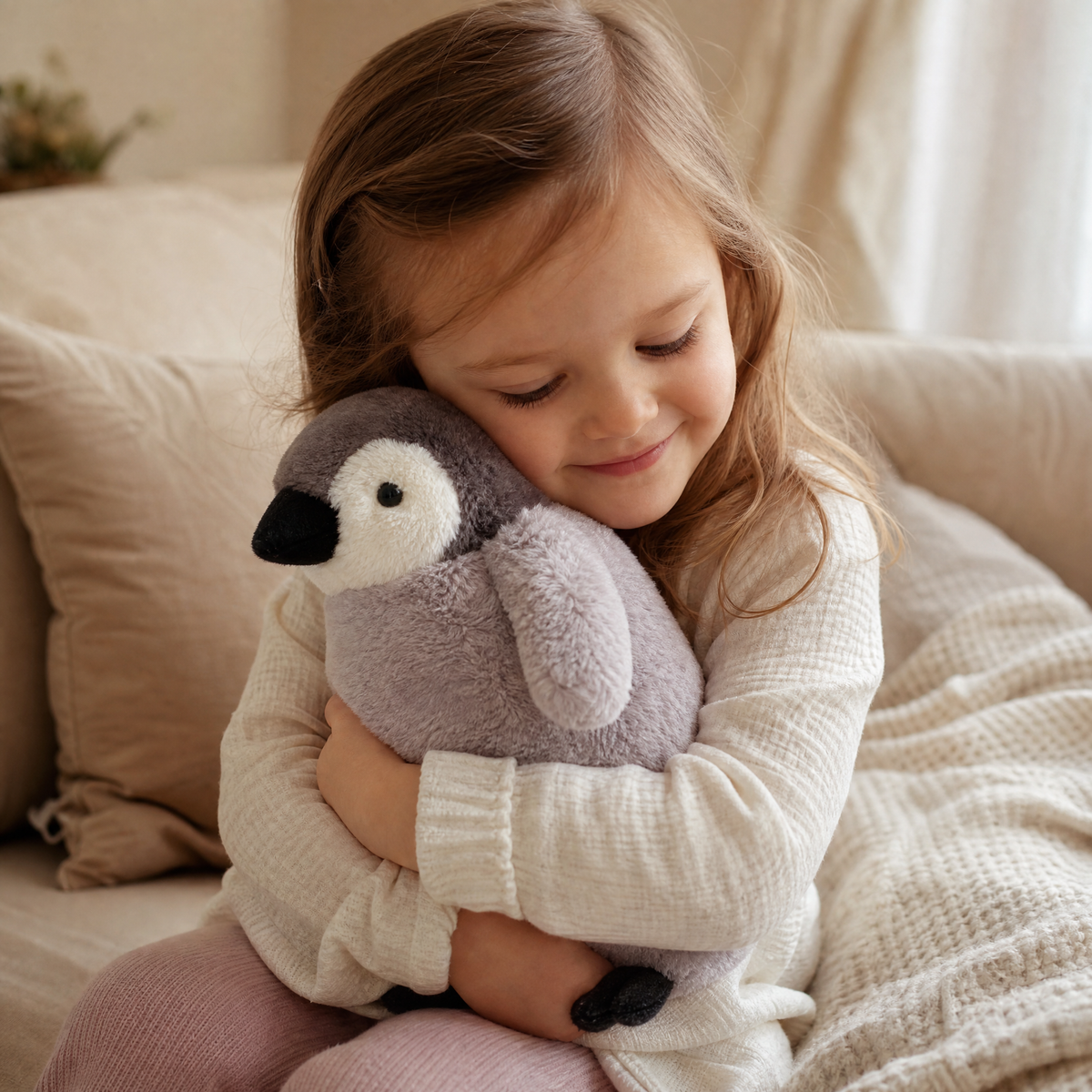 Kissen-Plüschtier Pinguin Grau-Mauve