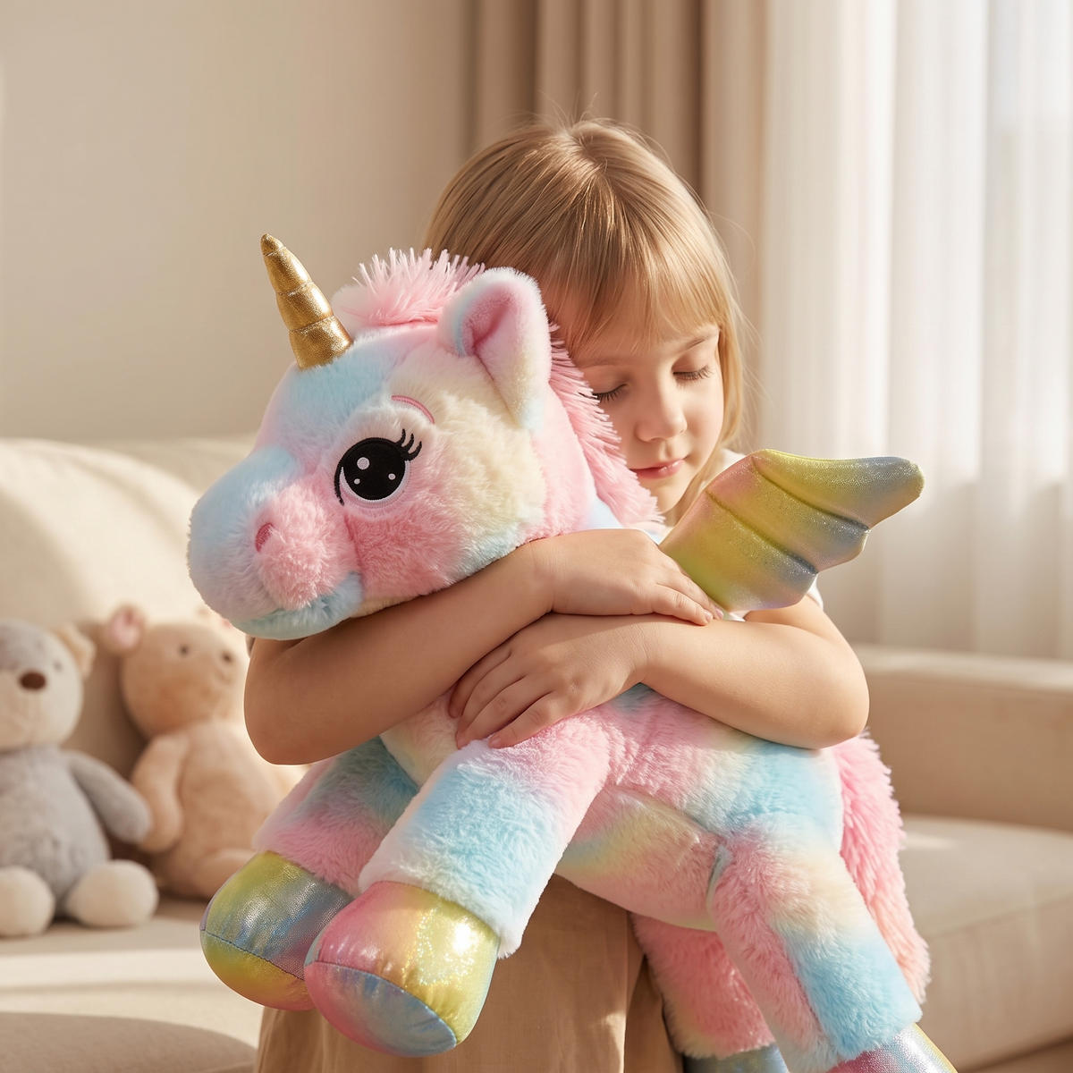Licorne Géante Peluche Arc-en-Ciel Pastel 60 cm