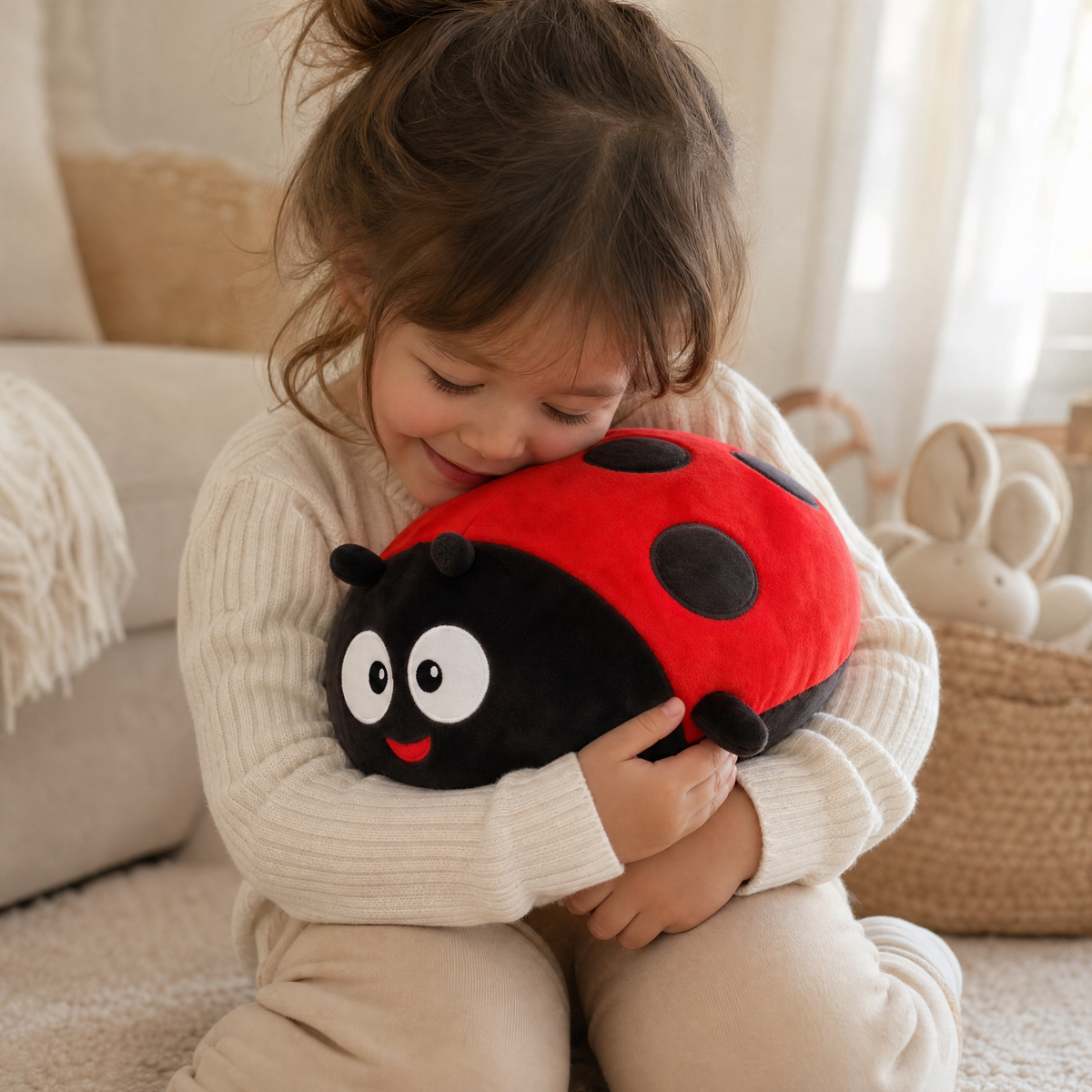 Peluche Coccinelle Rouge et Noir à Pois