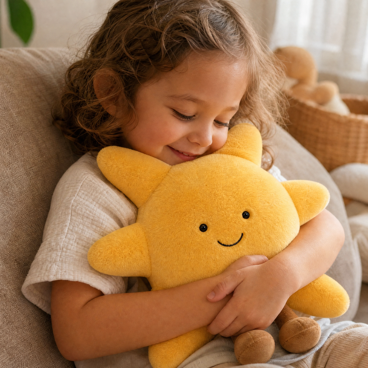 Peluche Soleil Souriant en Velours Doux