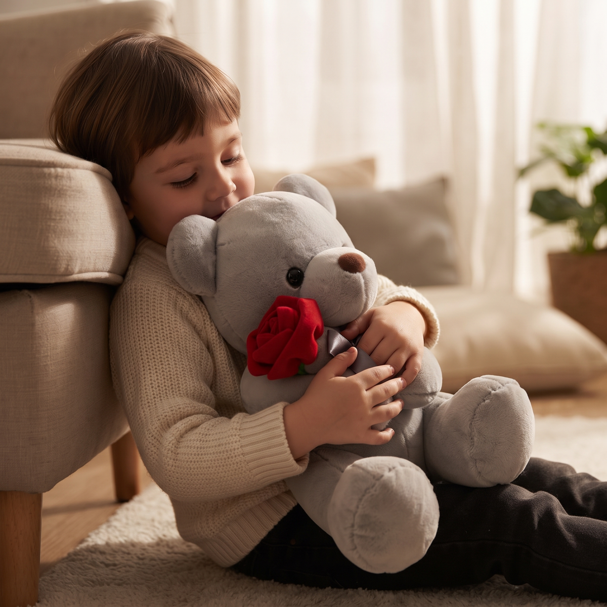 Teddybär zum Valentinstag mit roter Rose