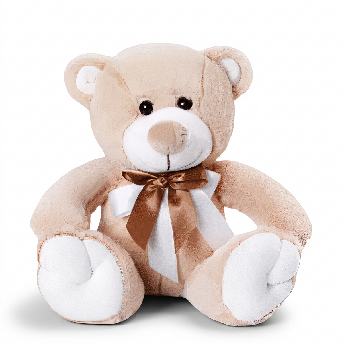 Ours en Peluche Beige et Blanc avec Nœud Doré