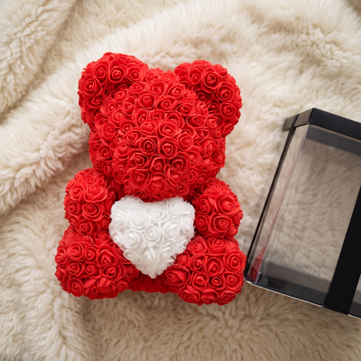 Ours en Roses Rouge avec Cœur Blanc 40cm