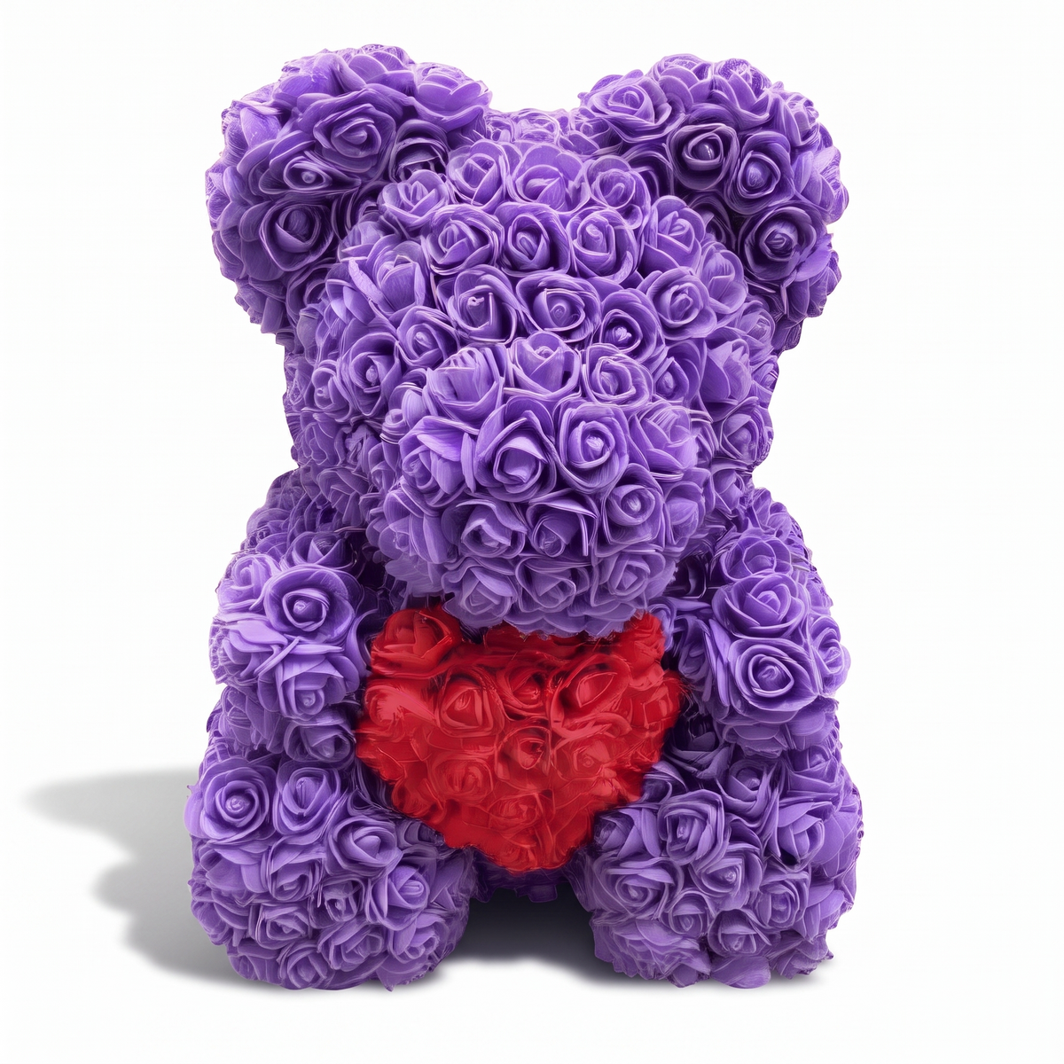 Ours en Roses Violet avec Cœur Rouge