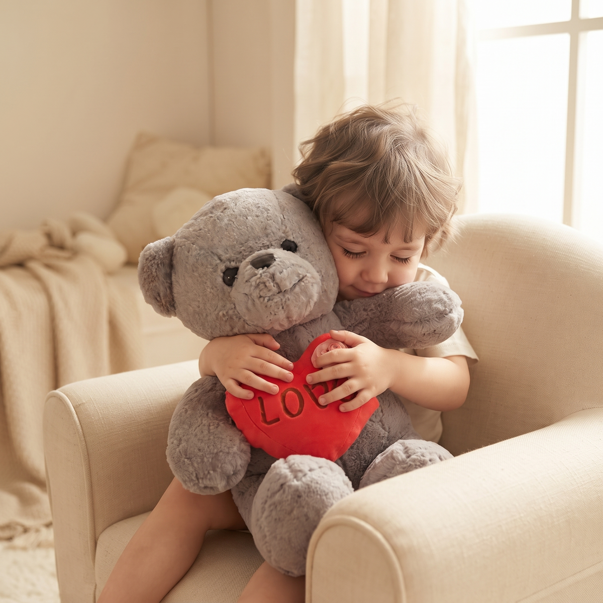Ourson en Peluche Gris avec Cœur Love