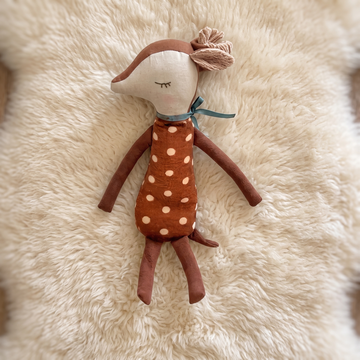 Peluche Biche Tissu Marron à Pois