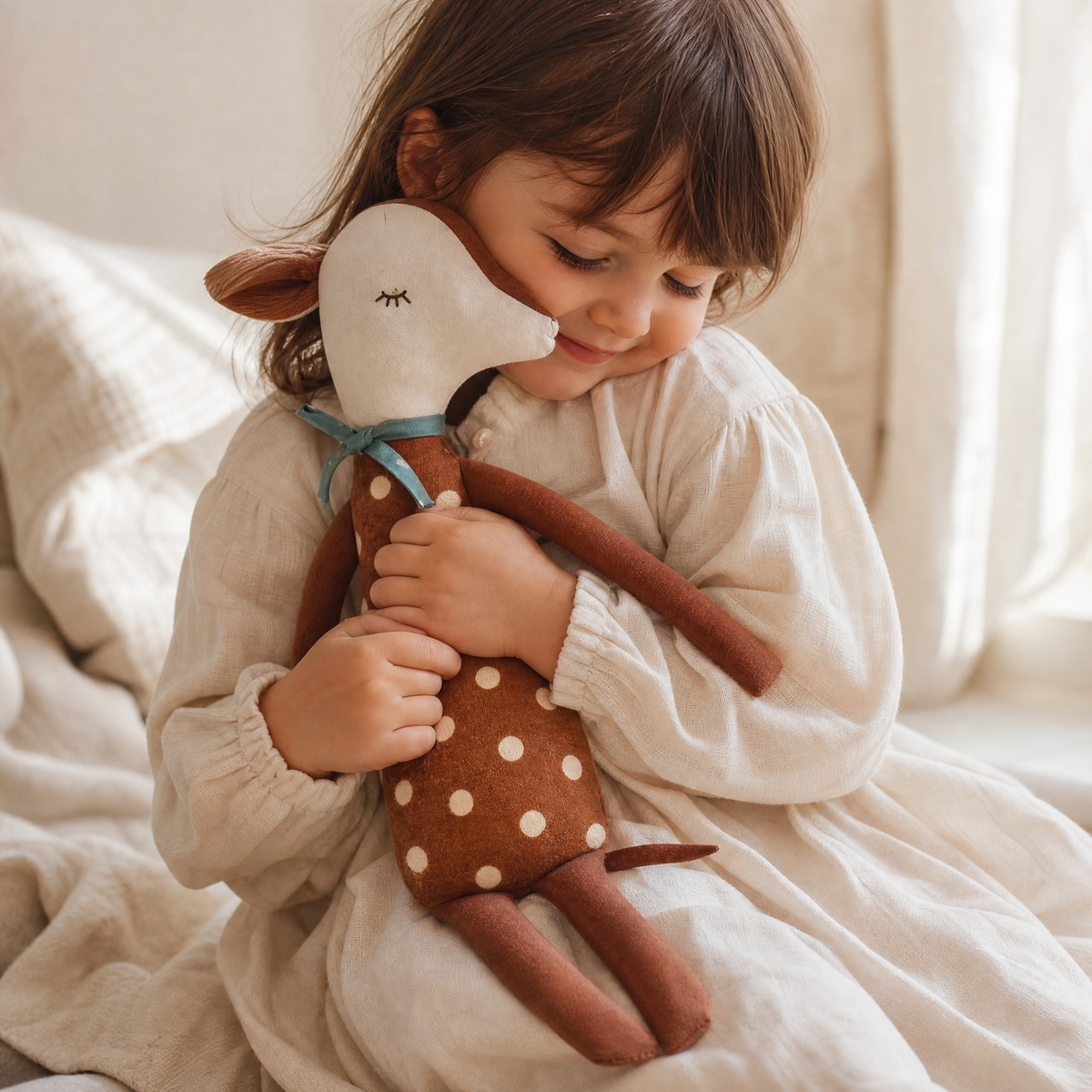 Peluche Biche Tissu Marron à Pois