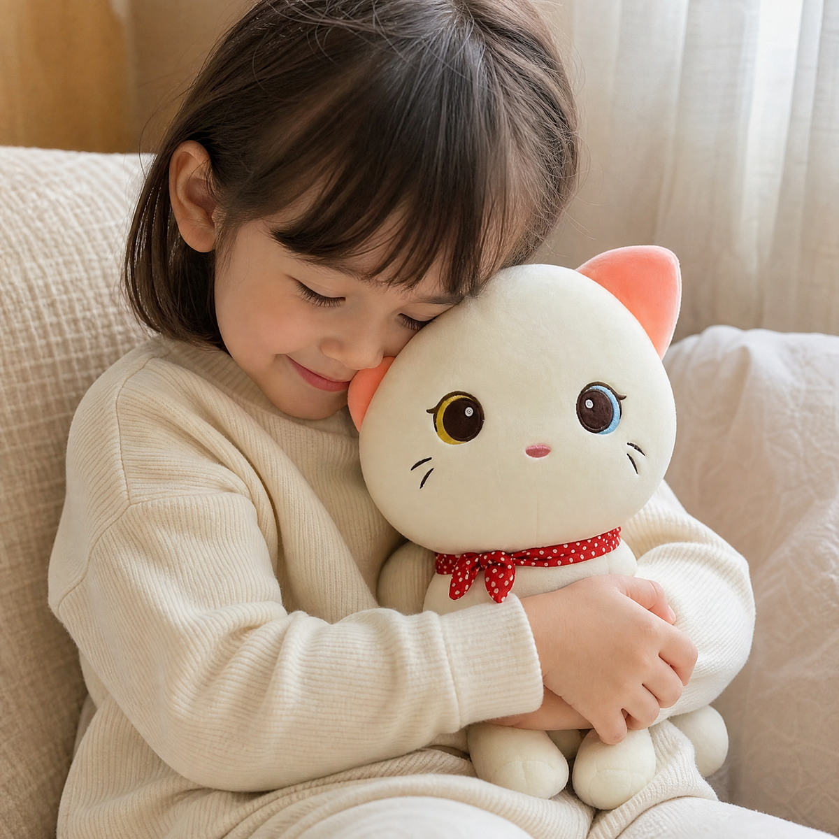 Peluche Chat Blanc Yeux Vairons Foulard