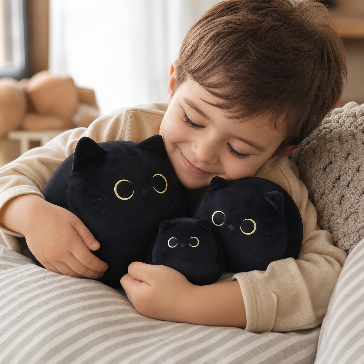 Peluche Chat Noir aux Grands Yeux