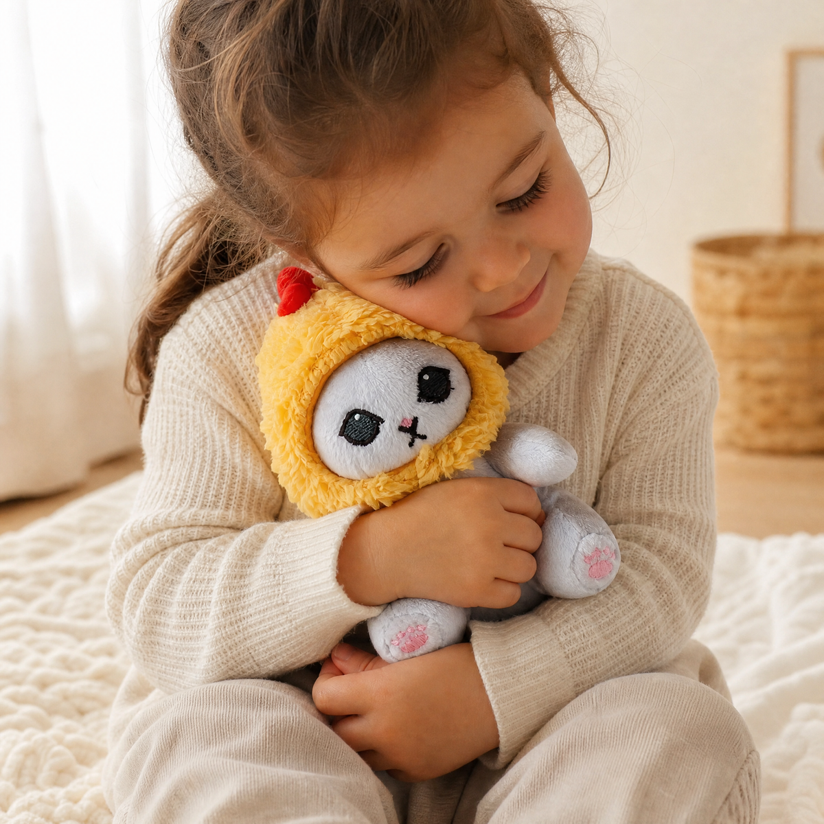 Peluche Chat Poulet avec Cagoule Jaune