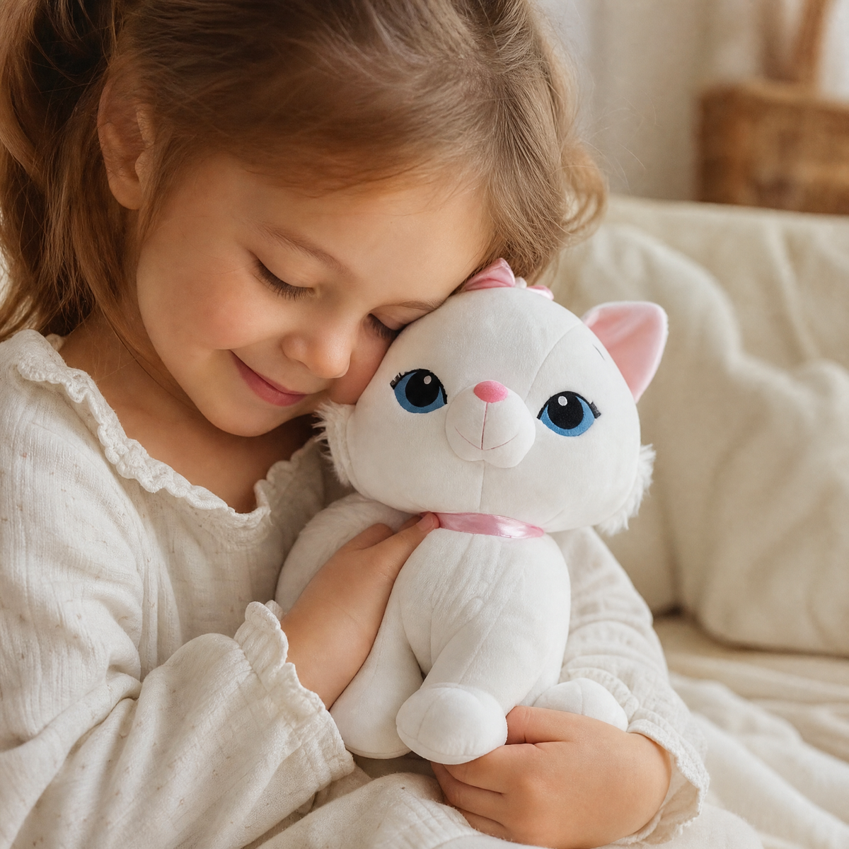 Peluche Chaton Blanc aux Yeux Bleus