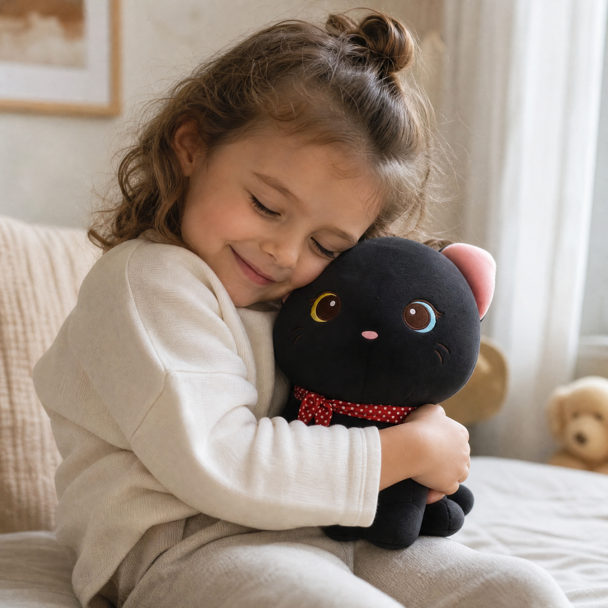 Peluche Chaton Noir Yeux Vairons