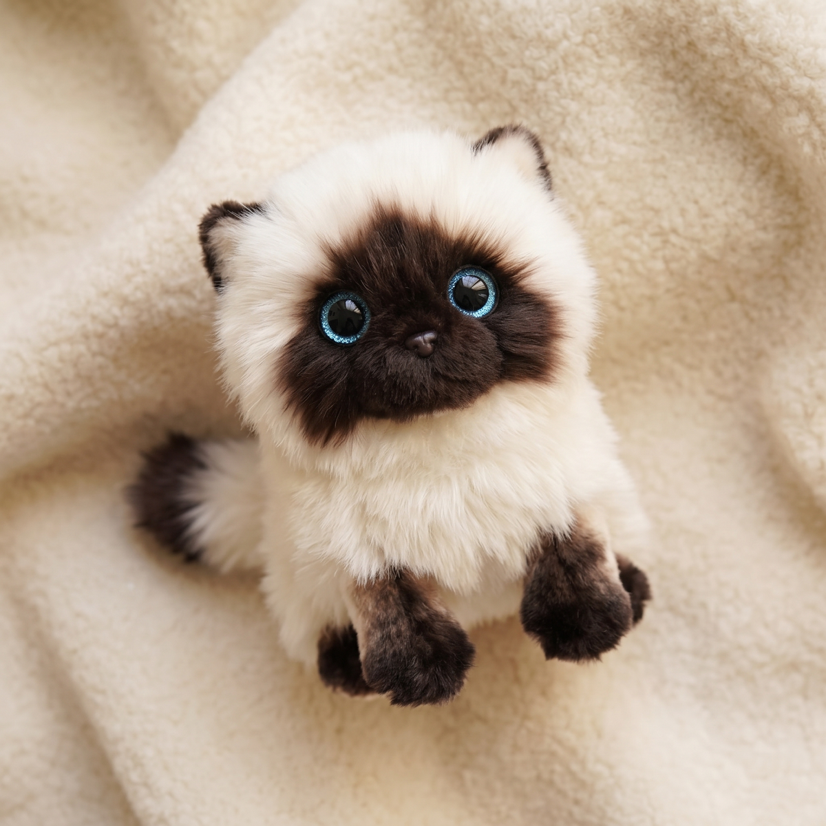 Peluche Chaton Siamois Yeux Bleus