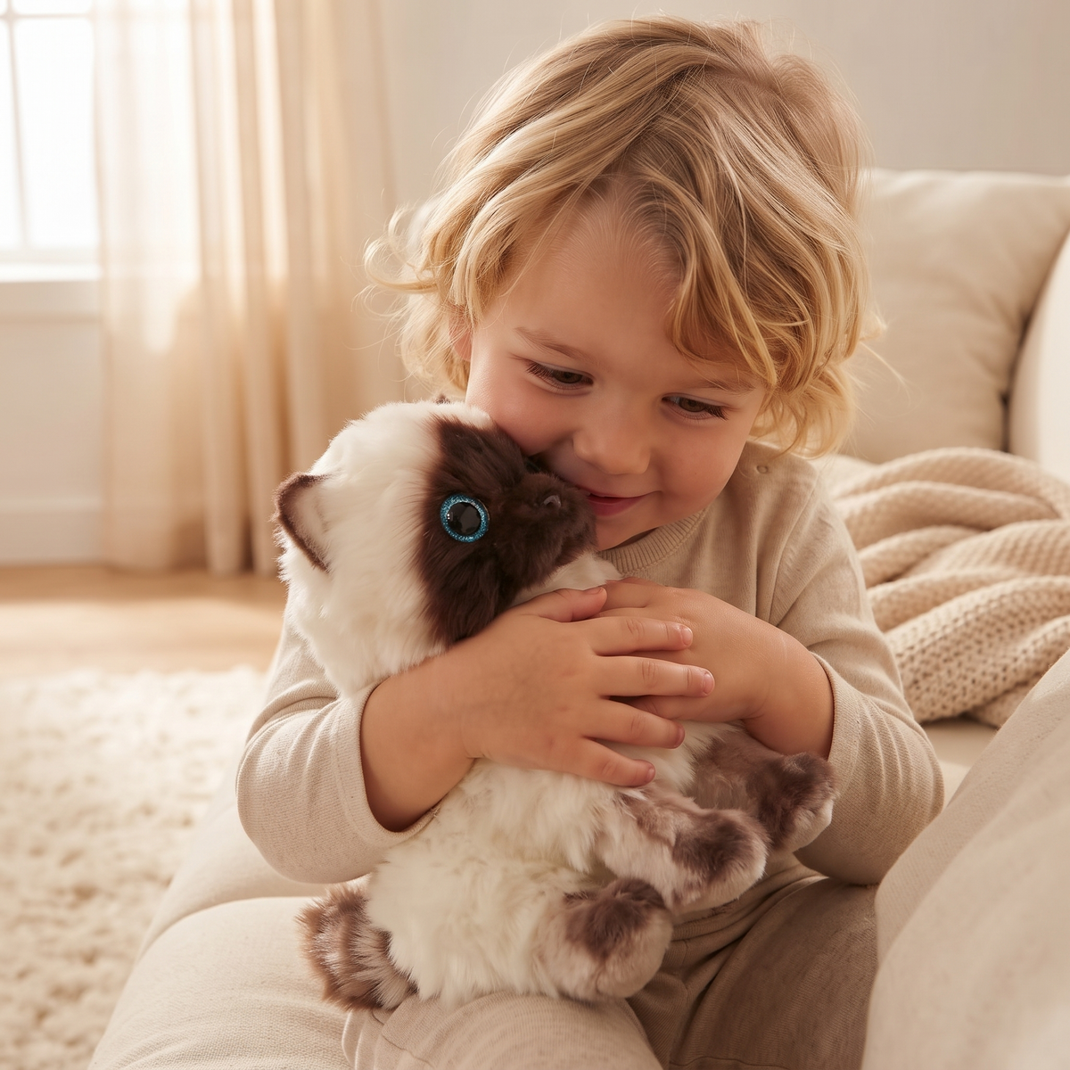 Peluche Chaton Siamois Yeux Bleus