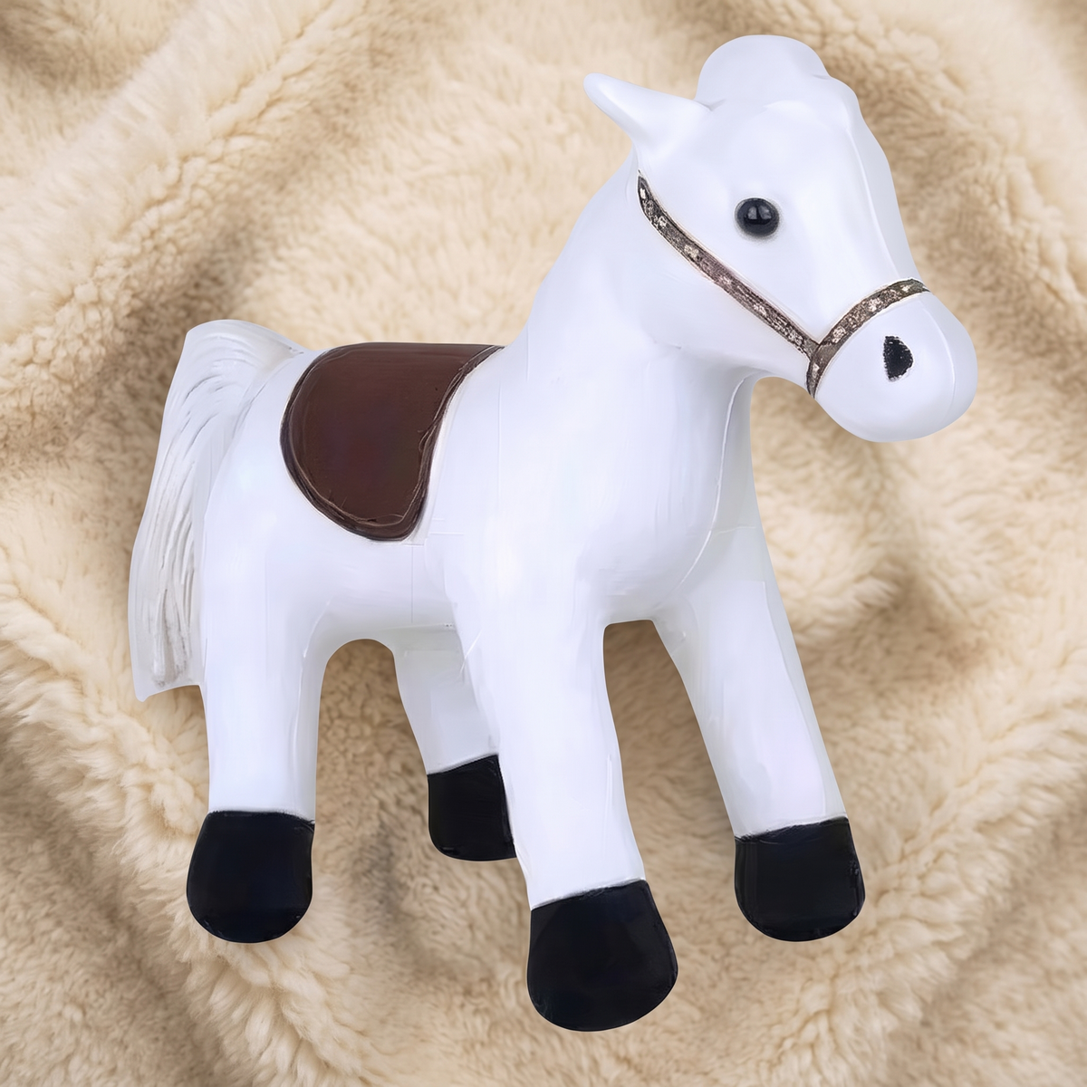 Peluche Cheval Blanc Selle Marron 35 cm