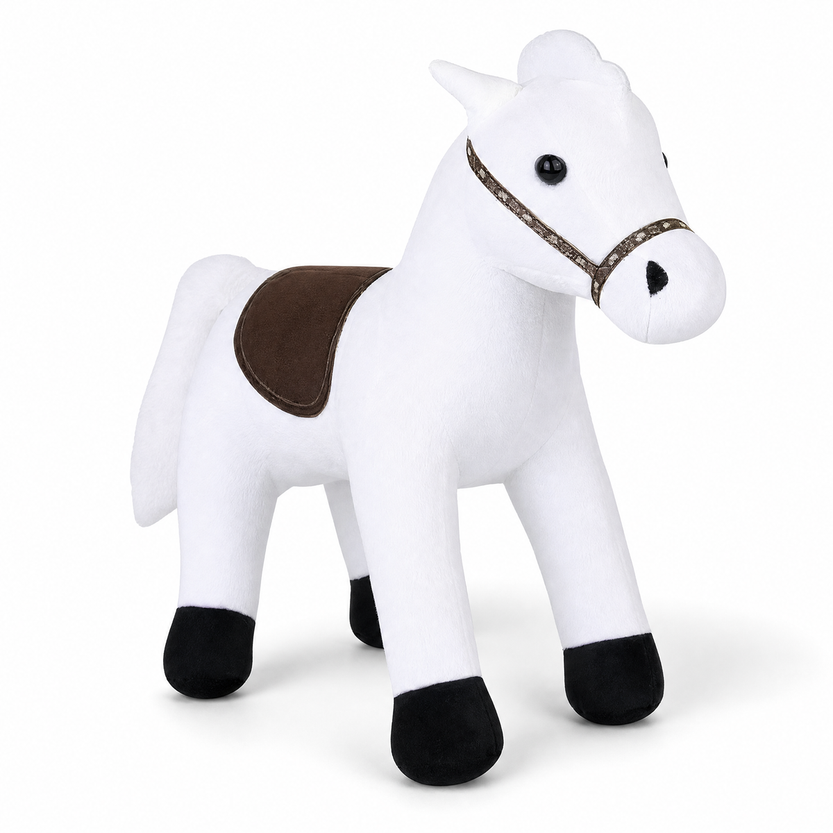 Peluche Cheval Blanc Selle Marron 35 cm