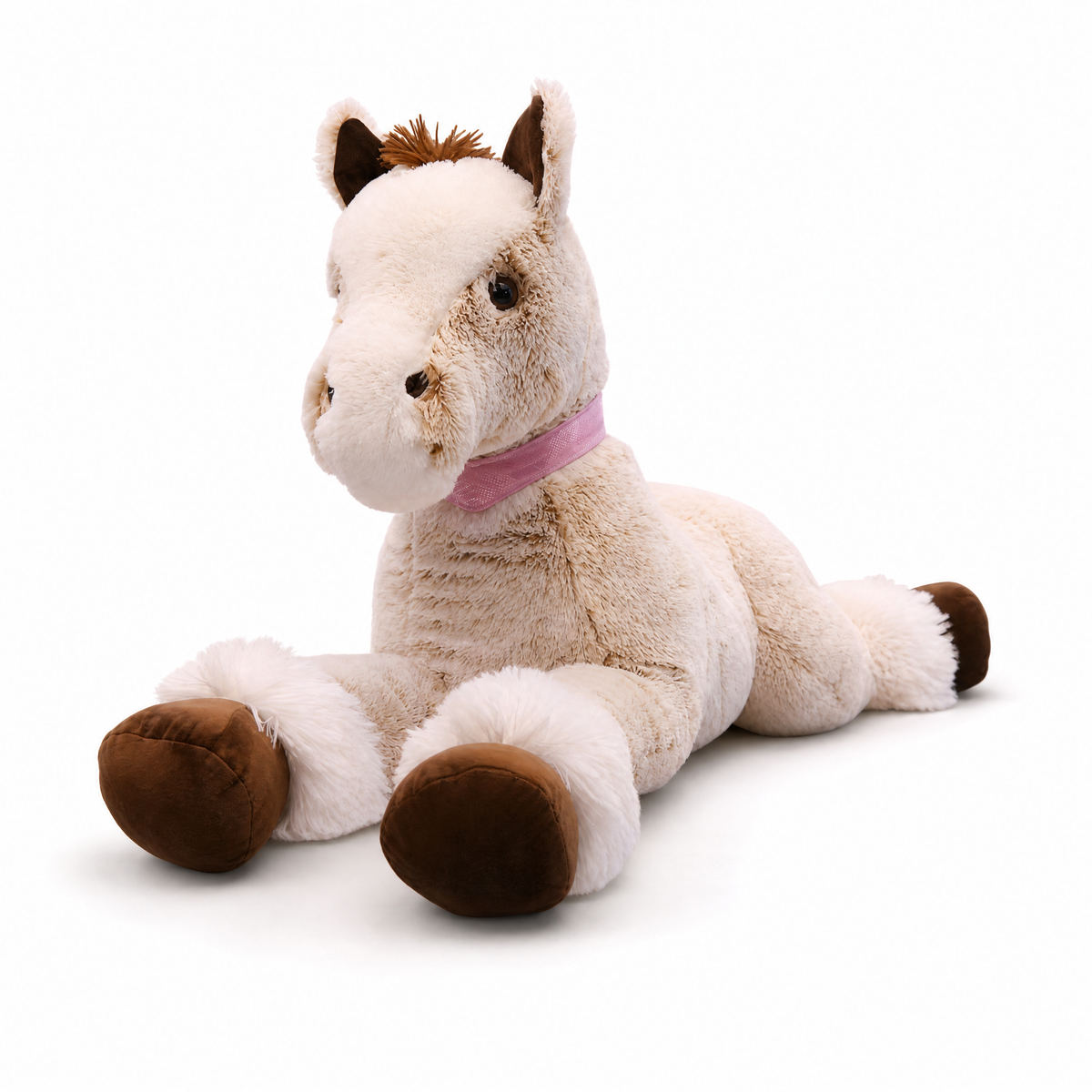 Peluche Cheval Géante Beige Couchée 90 cm