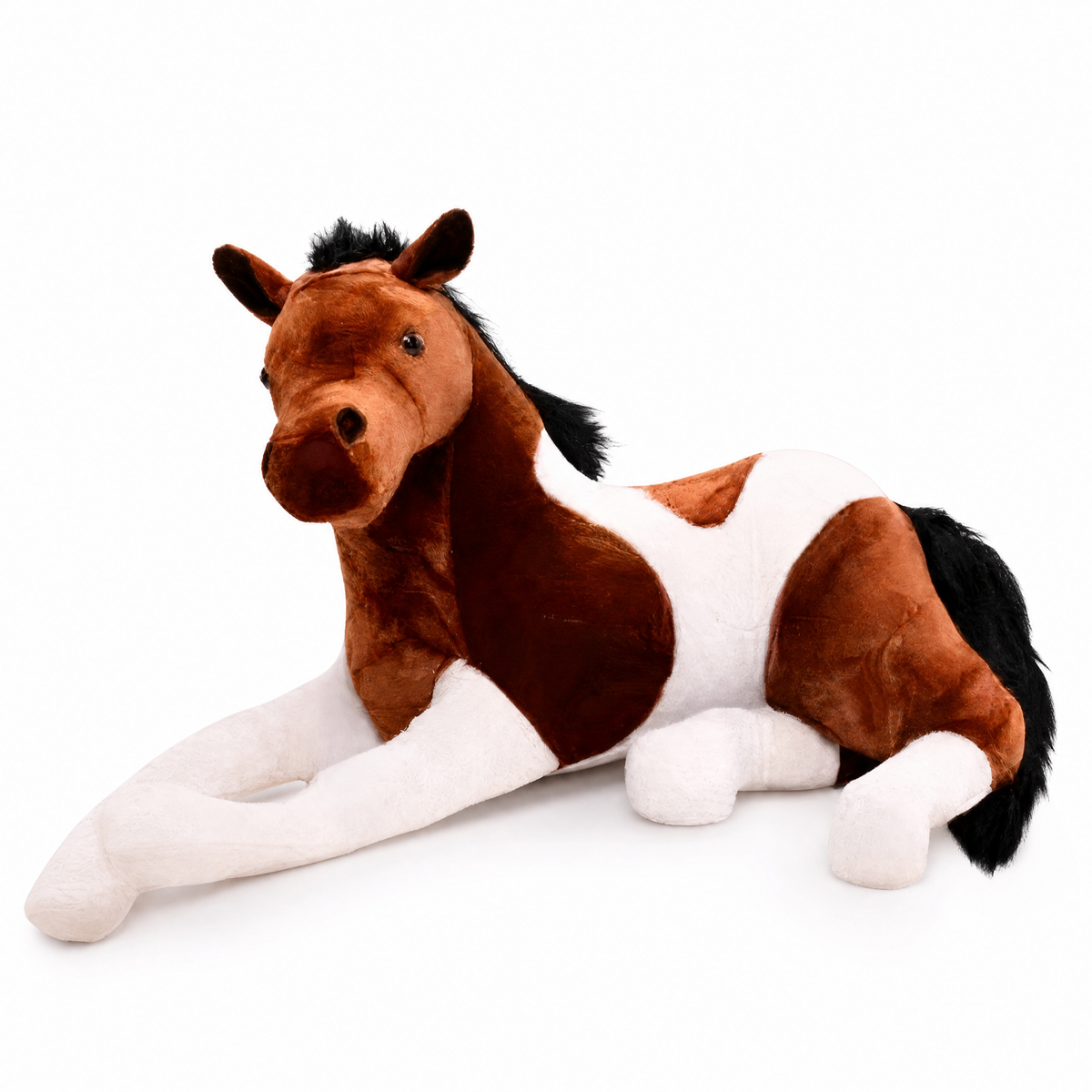 Peluche Cheval Géante Blanc Marron 70cm