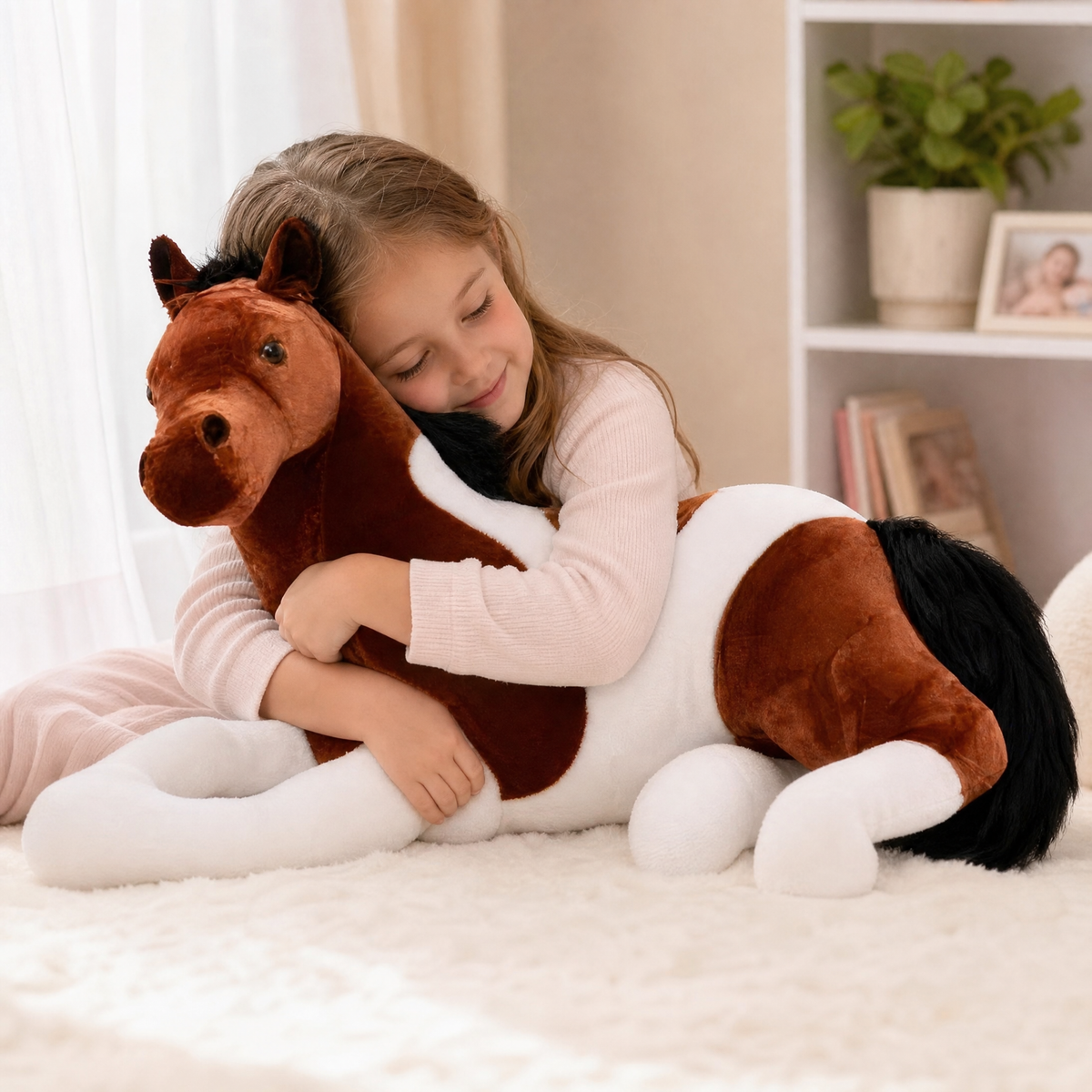Riesiges Plüschtier Pferd Weiß-Braun 70 cm