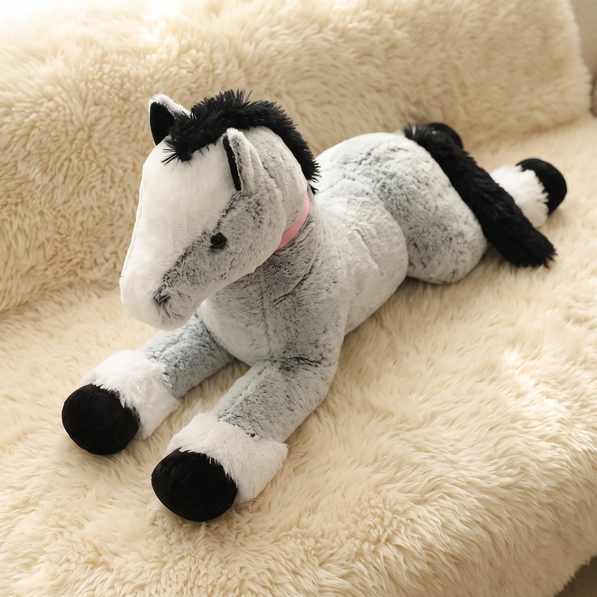 Peluche Cheval Géante Gris Bleu 90cm