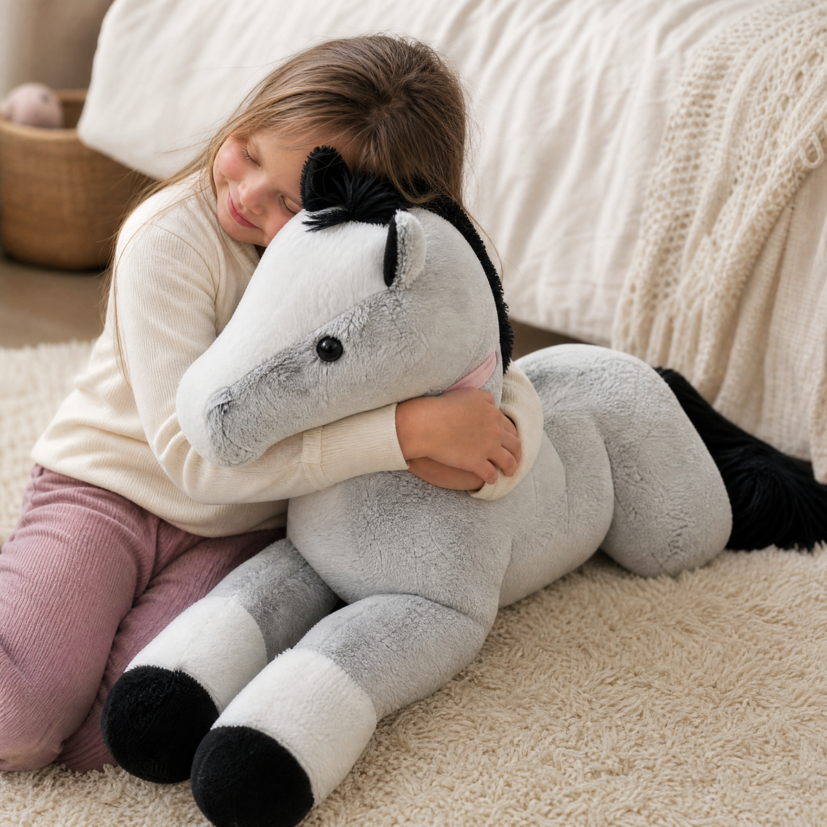 Peluche Cheval Géante Gris Bleu 90cm